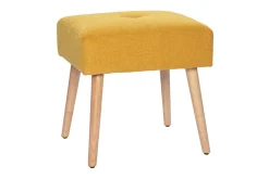 Tabouret bas en tissu effet velours texturé jaune moutarde et bois clair massif H46 cm GUESTA