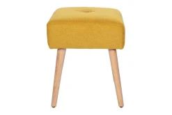 Tabouret bas en tissu effet velours texturé jaune moutarde et bois clair massif H46 cm GUESTA