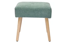 Tabouret bas en tissu effet velours texturé vert céladon et bois clair massif H46 cm GUESTA