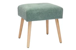Tabouret bas en tissu effet velours texturé vert céladon et bois clair massif H46 cm GUESTA