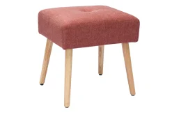 Tabouret bas en tissu effet velours texturé terracotta et bois clair massif H46 cm GUESTA