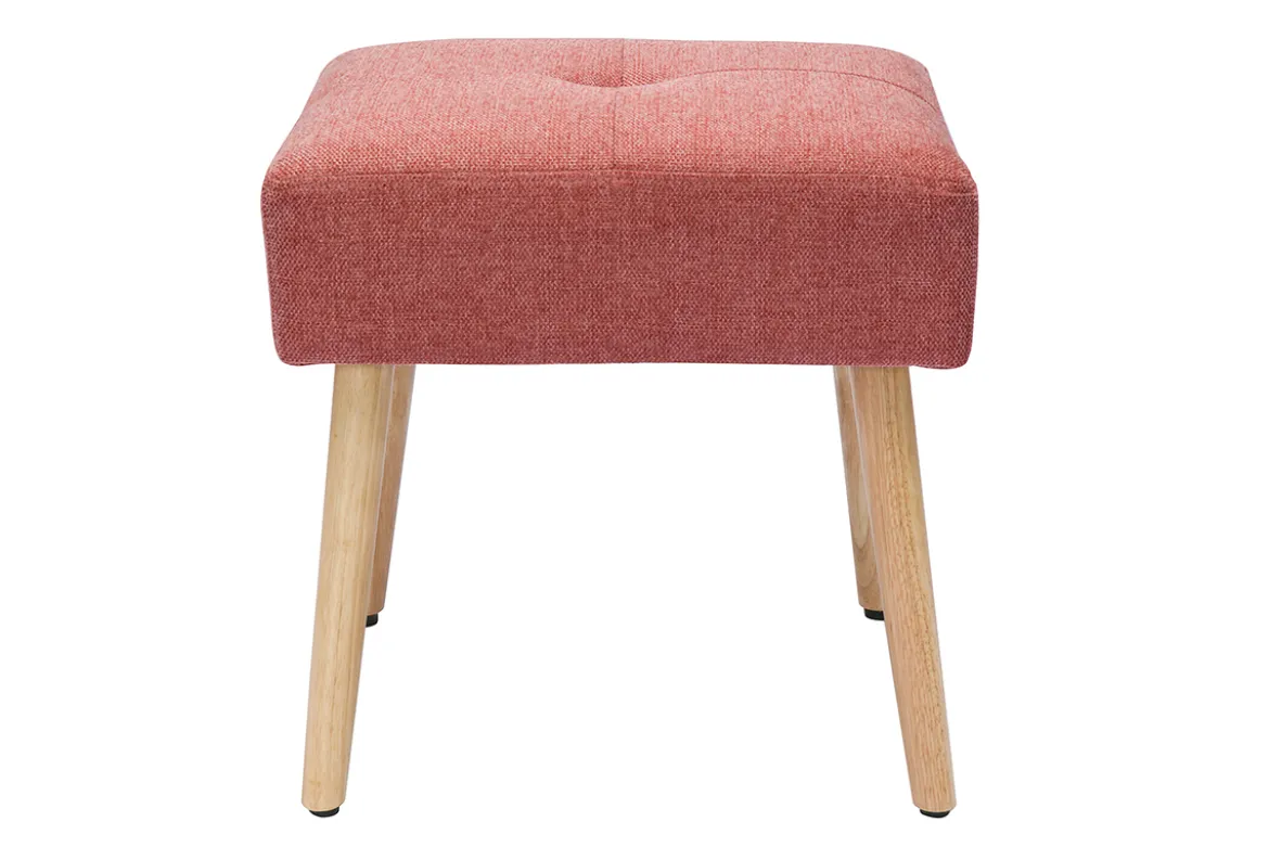 Tabouret bas en tissu effet velours texturé terracotta et bois clair massif H46 cm GUESTA