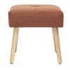 Tabouret bas en tissu effet velours texturé terre brûlée et bois clair massif H46 cm GUESTA