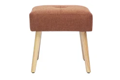 Tabouret bas en tissu effet velours texturé terre brûlée et bois clair massif H46 cm GUESTA