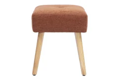 Tabouret bas en tissu effet velours texturé terre brûlée et bois clair massif H46 cm GUESTA