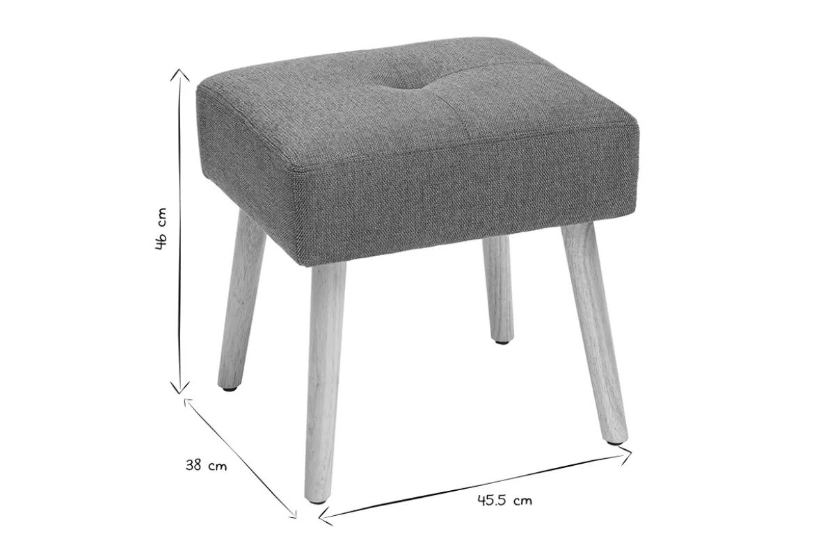 Tabouret bas en tissu effet velours texturé terre brûlée et bois clair massif H46 cm GUESTA