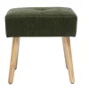 Tabouret bas en tissu effet velours vert kaki et bois clair massif H46 cm GUESTA