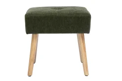 Tabouret bas en tissu effet velours vert kaki et bois clair massif H46 cm GUESTA