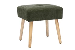 Tabouret bas en tissu effet velours vert kaki et bois clair massif H46 cm GUESTA