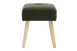 Tabouret bas en tissu effet velours vert kaki et bois clair massif H46 cm GUESTA