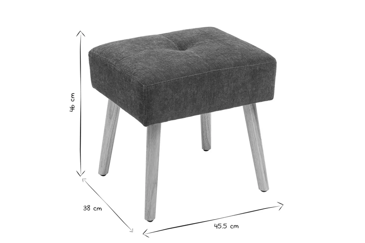 Tabouret bas en tissu effet velours vert kaki et bois clair massif H46 cm GUESTA