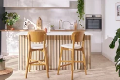 Tabouret de bar bois clair chêne et blanc H65 cm LUCIA