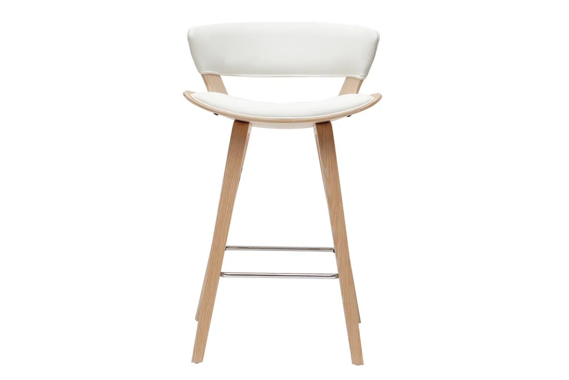 Tabouret de bar design blanc et bois clair H65 cm SYRAH