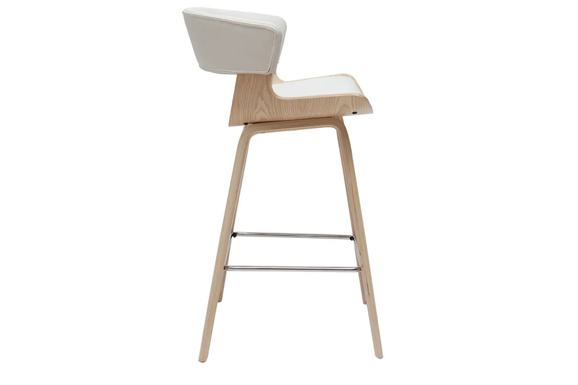 Tabouret de bar design blanc et bois clair H65 cm SYRAH