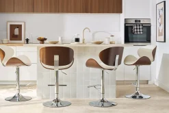 Tabouret de bar design blanc et bois foncé WALNUT