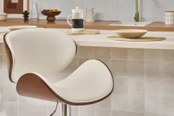 Tabouret de bar design blanc et bois foncé WALNUT