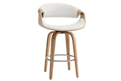 Tabouret de bar design blanc et bois clair 68 cm ARAMIS