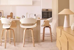 Tabouret de bar design blanc et bois clair 68 cm ARAMIS