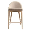Tabouret de bar design en tissu beige et bois clair 65 cm DALIA