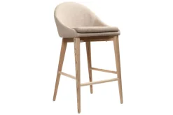 Tabouret de bar design en tissu beige et bois clair 65 cm DALIA