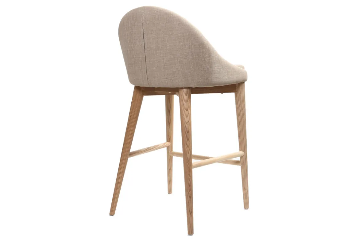 Tabouret de bar design en tissu beige et bois clair 65 cm DALIA
