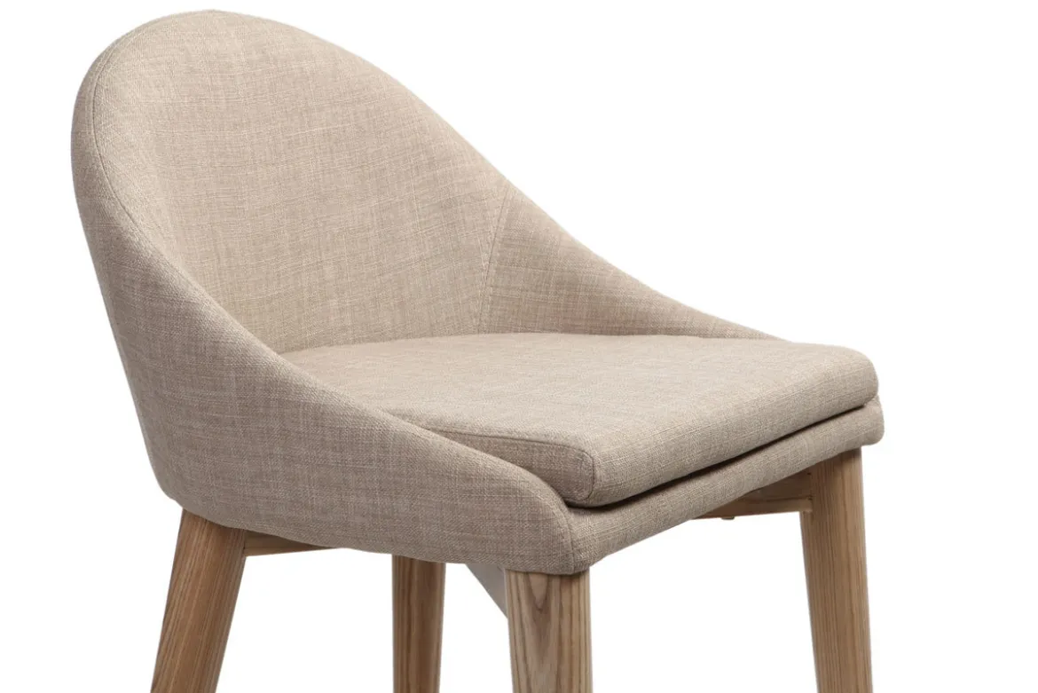 Tabouret de bar design en tissu beige et bois clair 65 cm DALIA