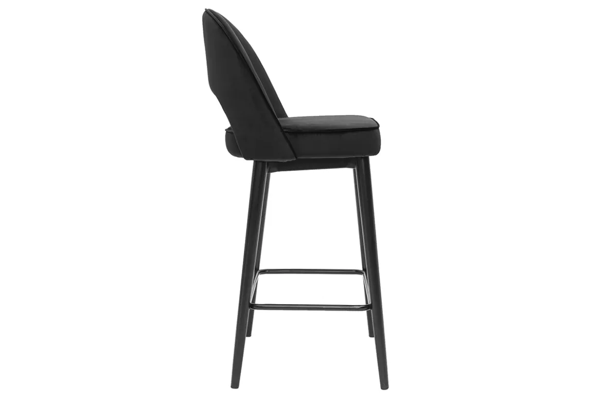 Tabouret de bar design en velours noir et métal H69 cm BELLEROSE