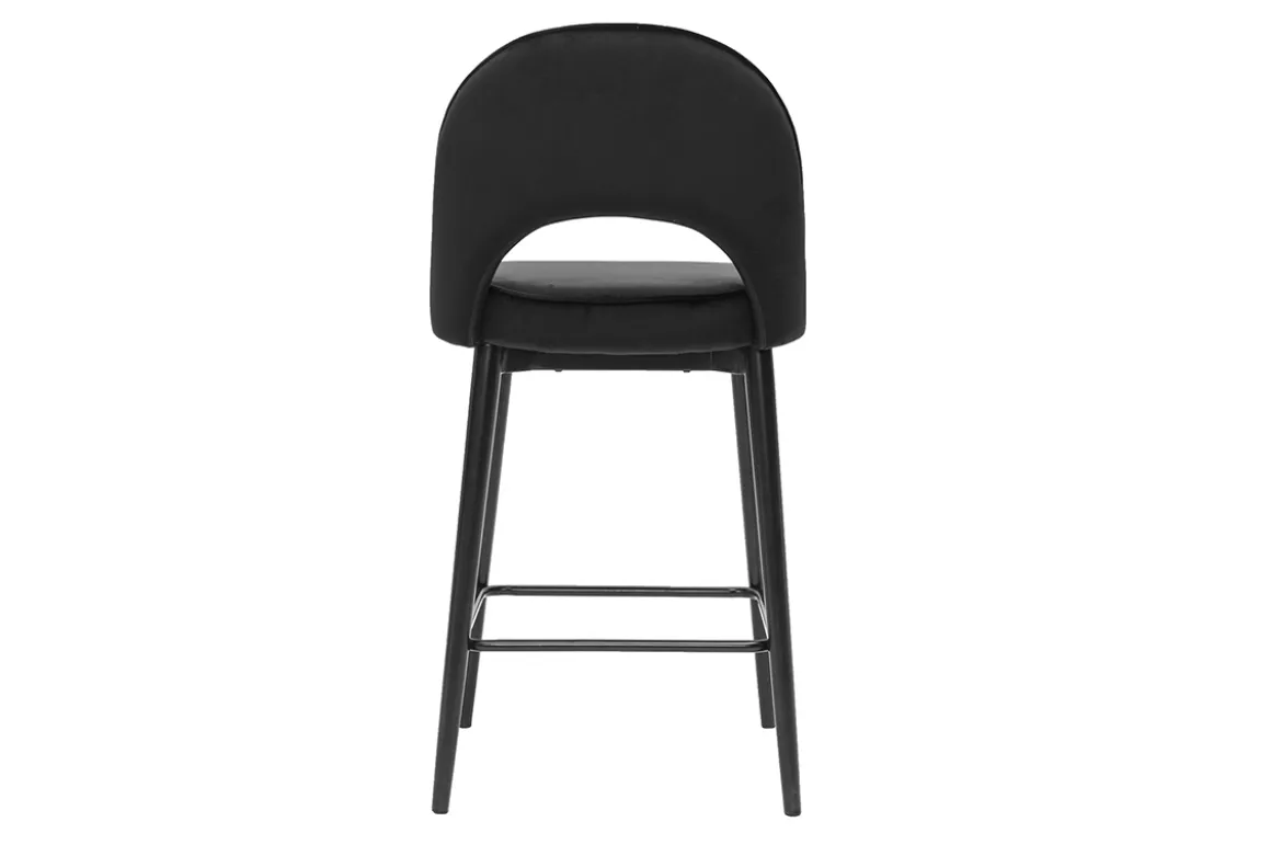 Tabouret de bar design en velours noir et métal H69 cm BELLEROSE