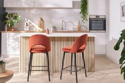 Tabouret de bar design en velours noir et métal H69 cm BELLEROSE