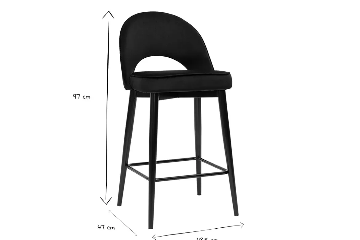 Tabouret de bar design en velours noir et métal H69 cm BELLEROSE