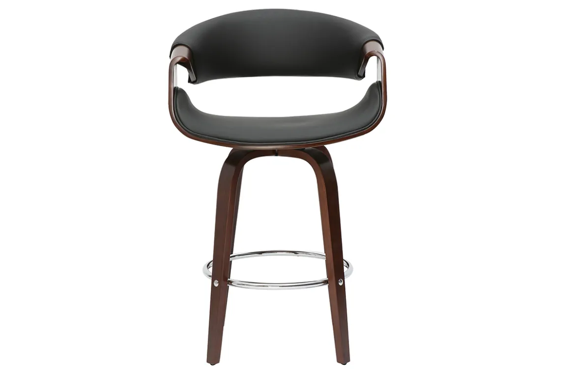 Tabouret de bar design noir et bois foncé 65 cm pivotant 360° ARAMIS