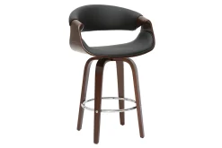 Tabouret de bar design noir et bois foncé 65 cm pivotant 360° ARAMIS
