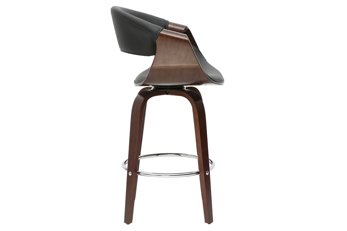 Tabouret de bar design noir et bois foncé 65 cm pivotant 360° ARAMIS