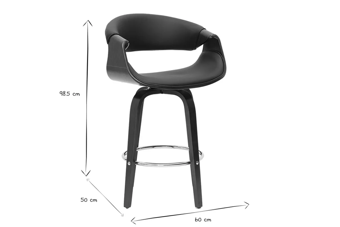 Tabouret de bar design noir et bois foncé 65 cm pivotant 360° ARAMIS