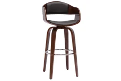 Tabouret de bar design noir et bois foncé noyer H67.5 cm pivotant 360° GAO