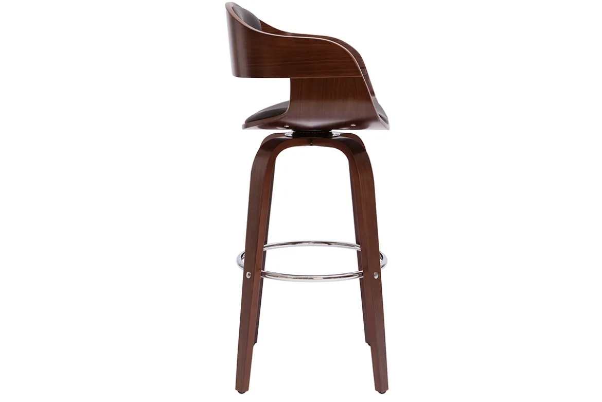 Tabouret de bar design noir et bois foncé noyer H67.5 cm pivotant 360° GAO