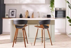 Tabouret de bar design noir et bois foncé H65 cm SYRAH
