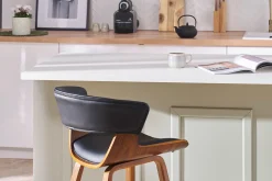 Tabouret de bar design noir et bois foncé H65 cm SYRAH