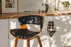 Tabouret de bar design noir et bois foncé H65 cm SYRAH