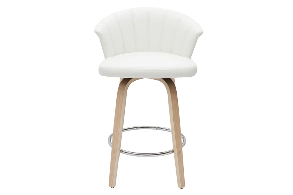 Tabouret de bar design pivotant blanc et bois clair H65cm ALBIN