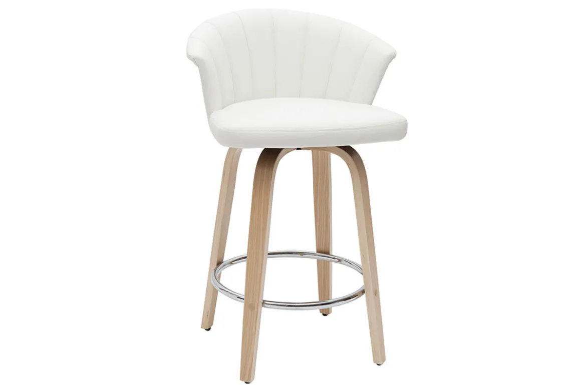 Tabouret de bar design pivotant blanc et bois clair H65cm ALBIN