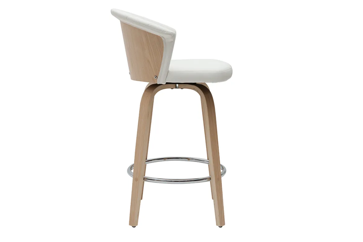 Tabouret de bar design pivotant blanc et bois clair H65cm ALBIN
