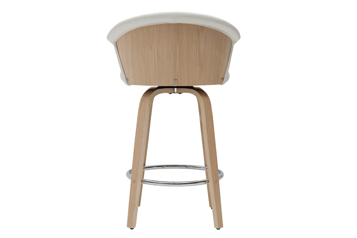 Tabouret de bar design pivotant blanc et bois clair H65cm ALBIN