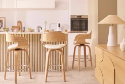 Tabouret de bar design pivotant blanc et bois clair H67.5 cm GAO