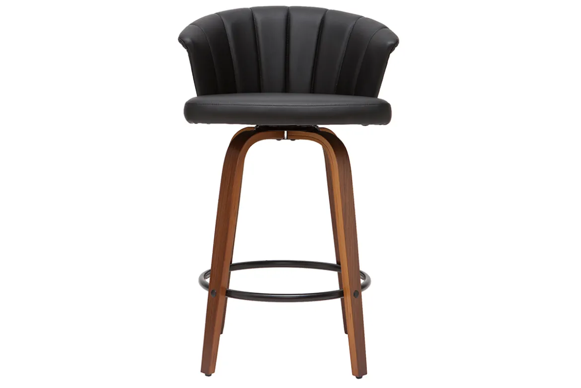 Tabouret de bar design pivotant noir et bois foncé H65cm ALBIN