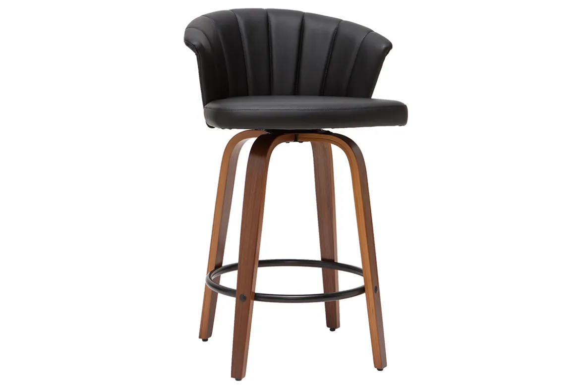 Tabouret de bar design pivotant noir et bois foncé H65cm ALBIN