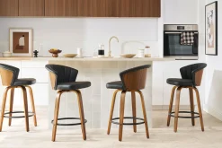 Tabouret de bar design pivotant noir et bois foncé H65cm ALBIN