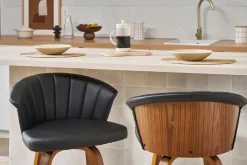 Tabouret de bar design pivotant noir et bois foncé H65cm ALBIN