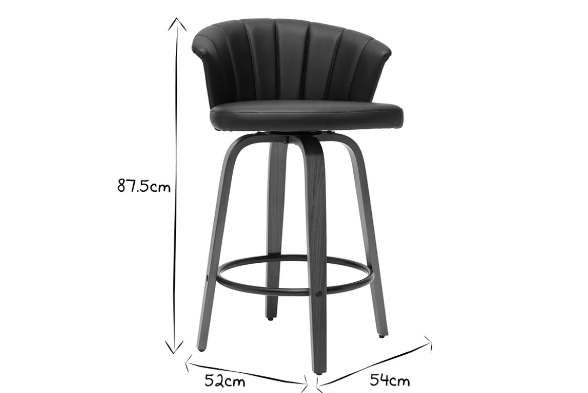 Tabouret de bar design pivotant noir et bois foncé H65cm ALBIN