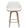 Tabouret de bar design pivotant 360° blanc et bois clair H65 cm LUCIEN